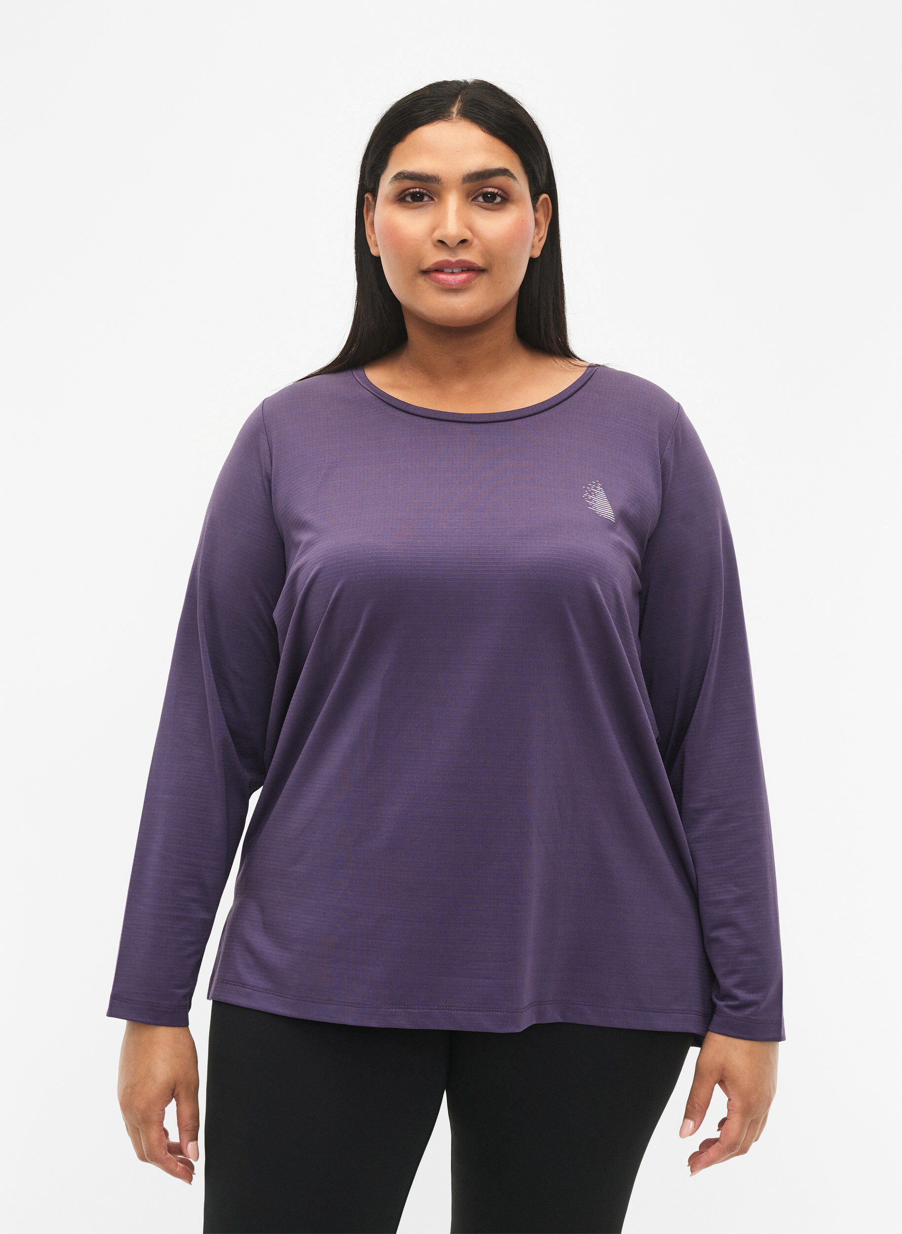 Zizzi Lang&aelig;rmet tr&aelig;ningsbluse med struktur, Purple Plumeria, Model image number 0