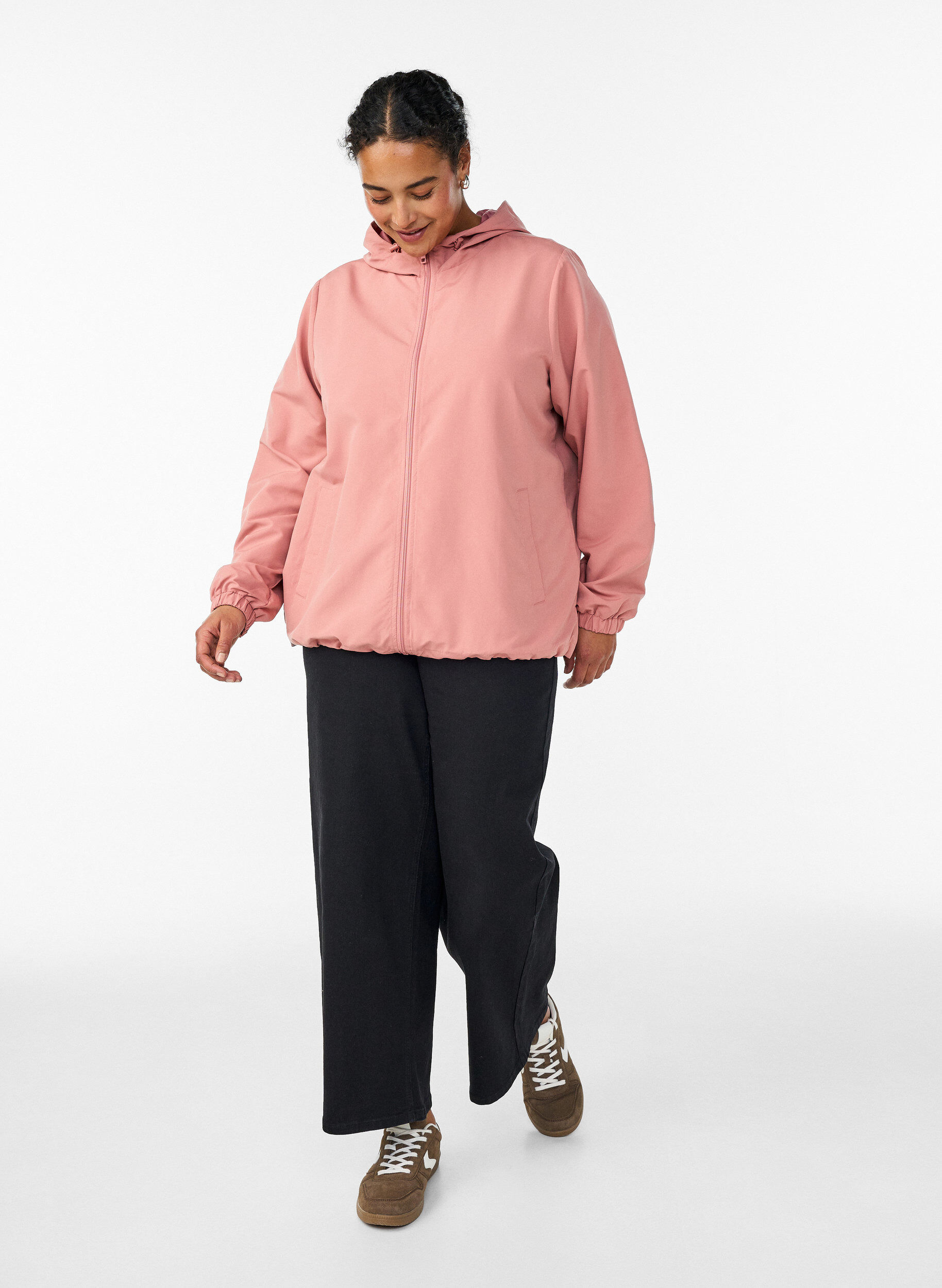 ZizziLet jakke med h&aelig;tte og lynl&aring;s, Lyser&oslash;d, Model image number 1