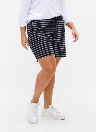 Bomulds shorts med lommer, Blue Stripe, Model image number 2