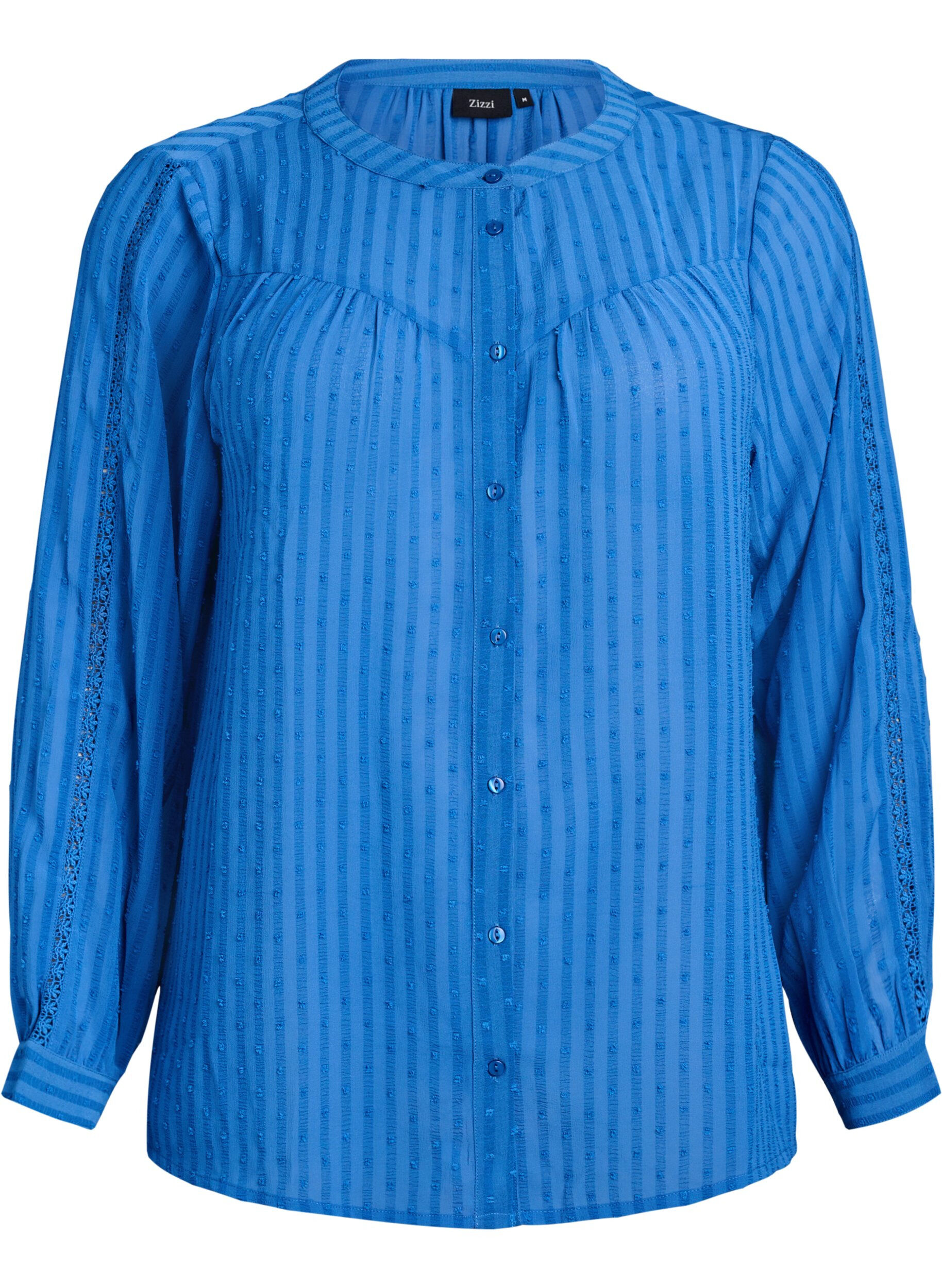 Skjortebluse med prikket struktur og broderidetaljer