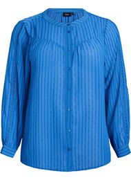 Skjortebluse med prikket struktur og broderidetaljer, Blå