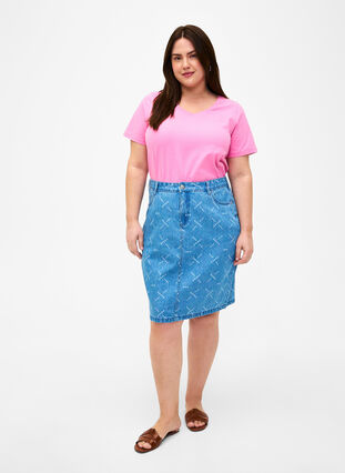 Denim nederdel med mønster, Light blue denim, Model image number 3
