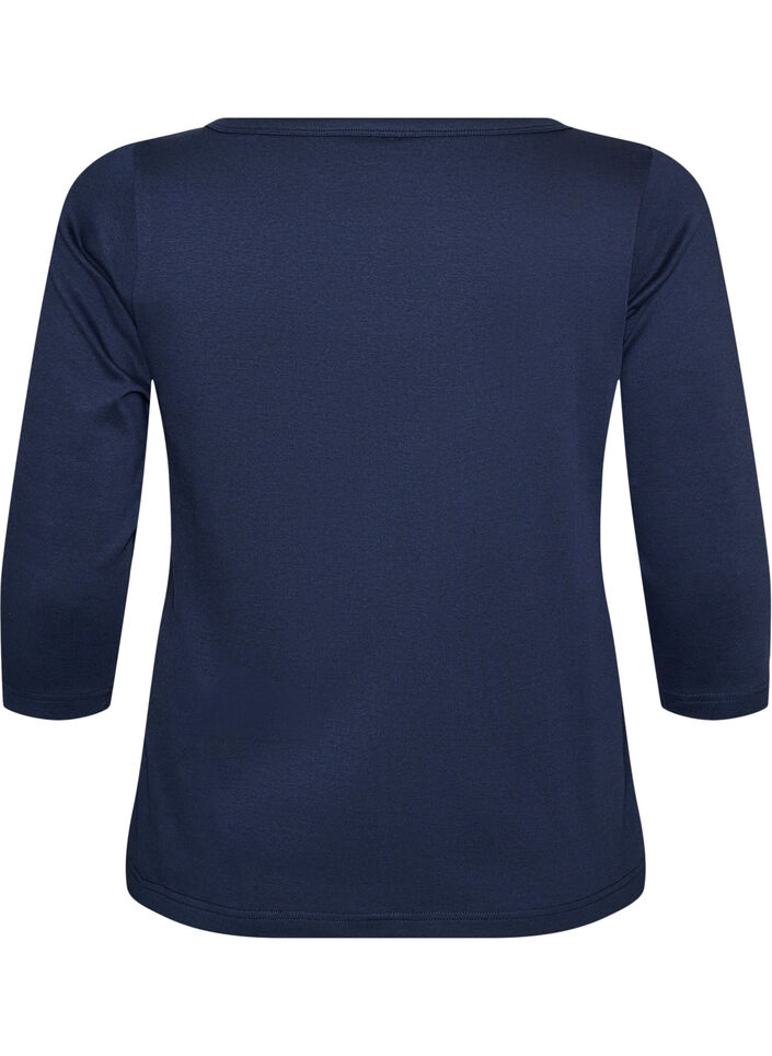 Basis T-shirt med b&aring;dudsk&aelig;ring og 3/4-&aelig;rmer, Bl&aring;, Packshot image number 1