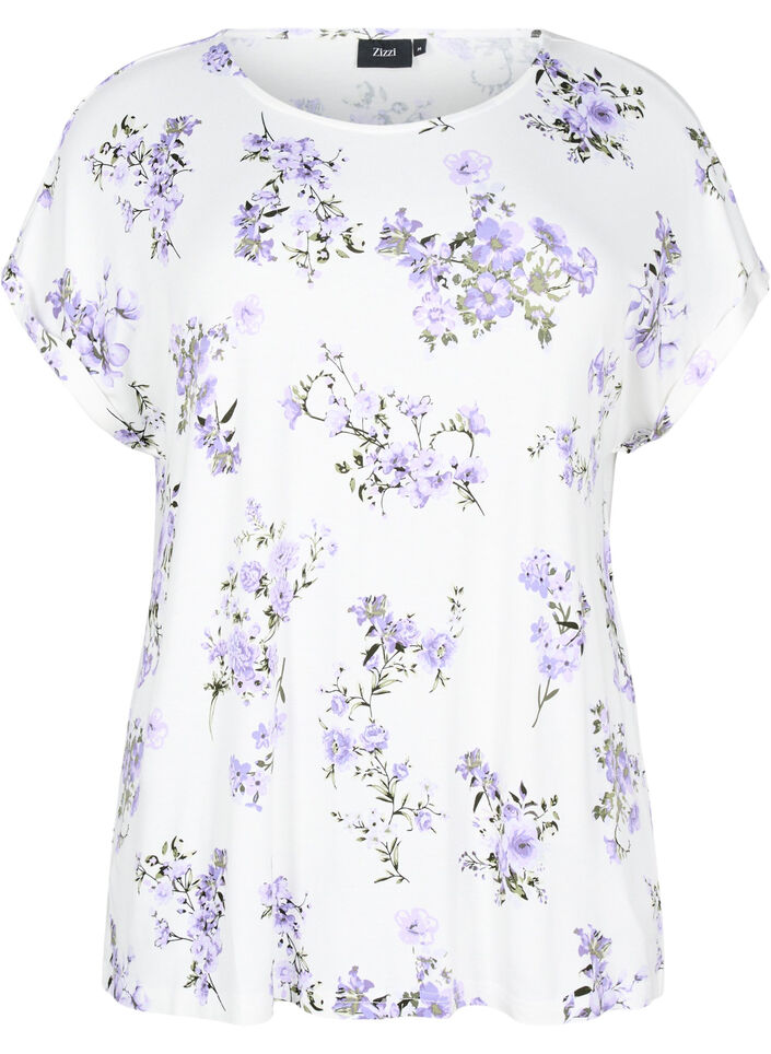 T-shirt med blomsterprint, Lilla, Packshot image number 0