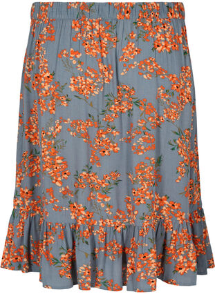 Printet viskose nederdel med flæsekant, Balsam Green Flower, Packshot image number 1