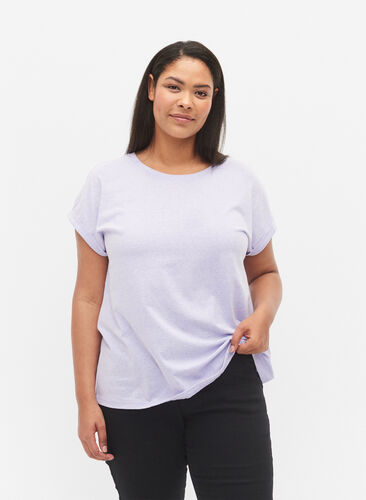 Meleret t-shirt med korte ærmer, Lavender Mél, Model image number 0