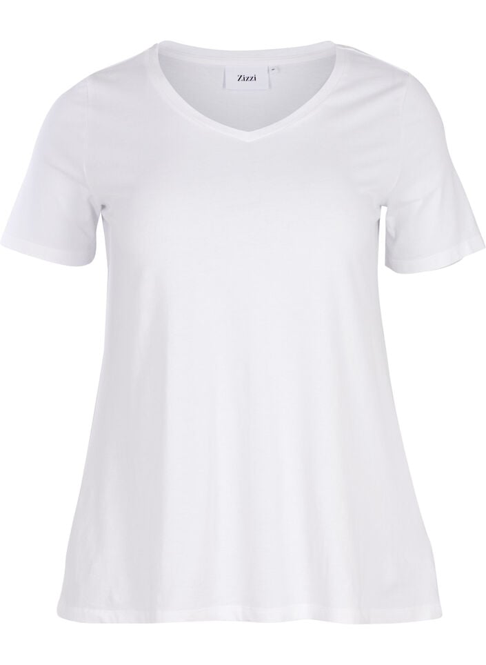 Ensfarvet basis t-shirt i bomuld, Hvid, Packshot image number 0