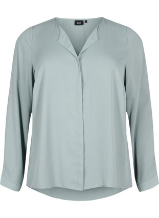 Ensfarvet skjorte med v-udskæring, Chinois Green, Packshot image number 0
