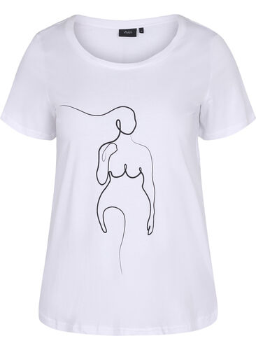 Bomulds t-shirt med print, B. White w. Black, Packshot image number 0