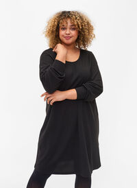 Langærmet kjole med rygdetalje, Black, Model
