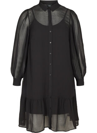 Langærmet kjole med knaplukning, Black, Packshot image number 0
