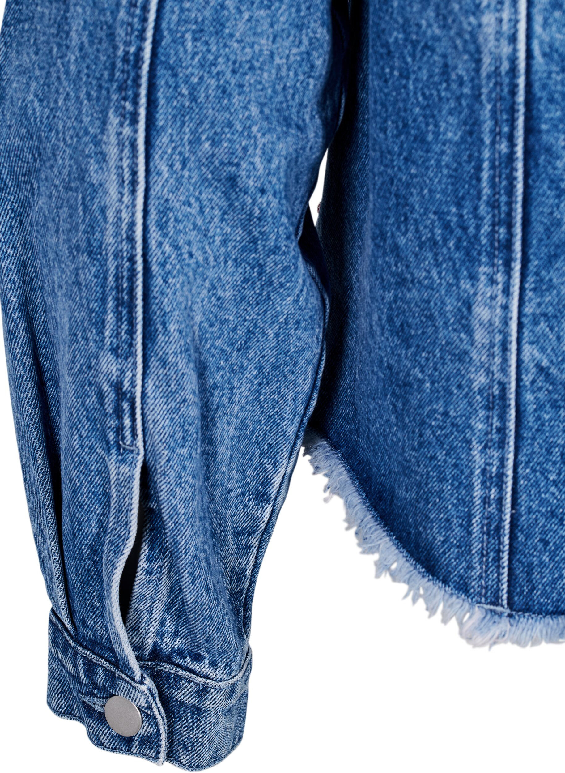 Zizzi Denimjakke med rhinsten og r&aring; kant forneden, Bl&aring;, Packshot image number 3