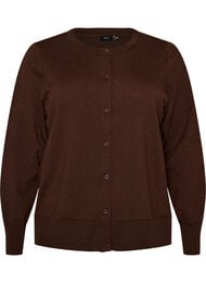 Finstrikket cardigan med rund hals, Brun