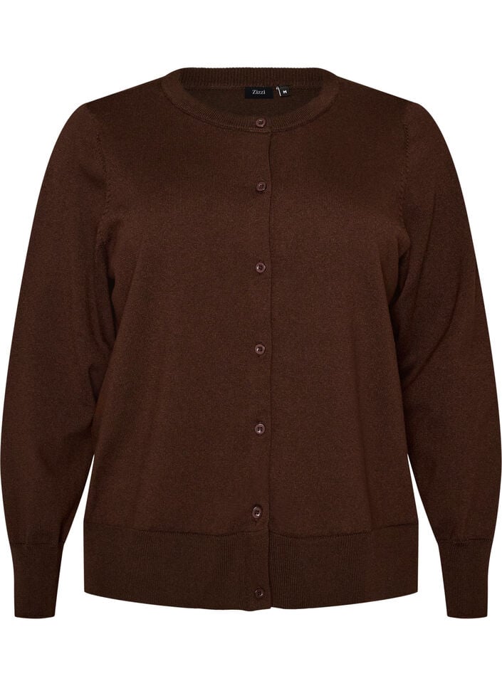 Finstrikket cardigan med rund hals, Brun, Packshot image number 0