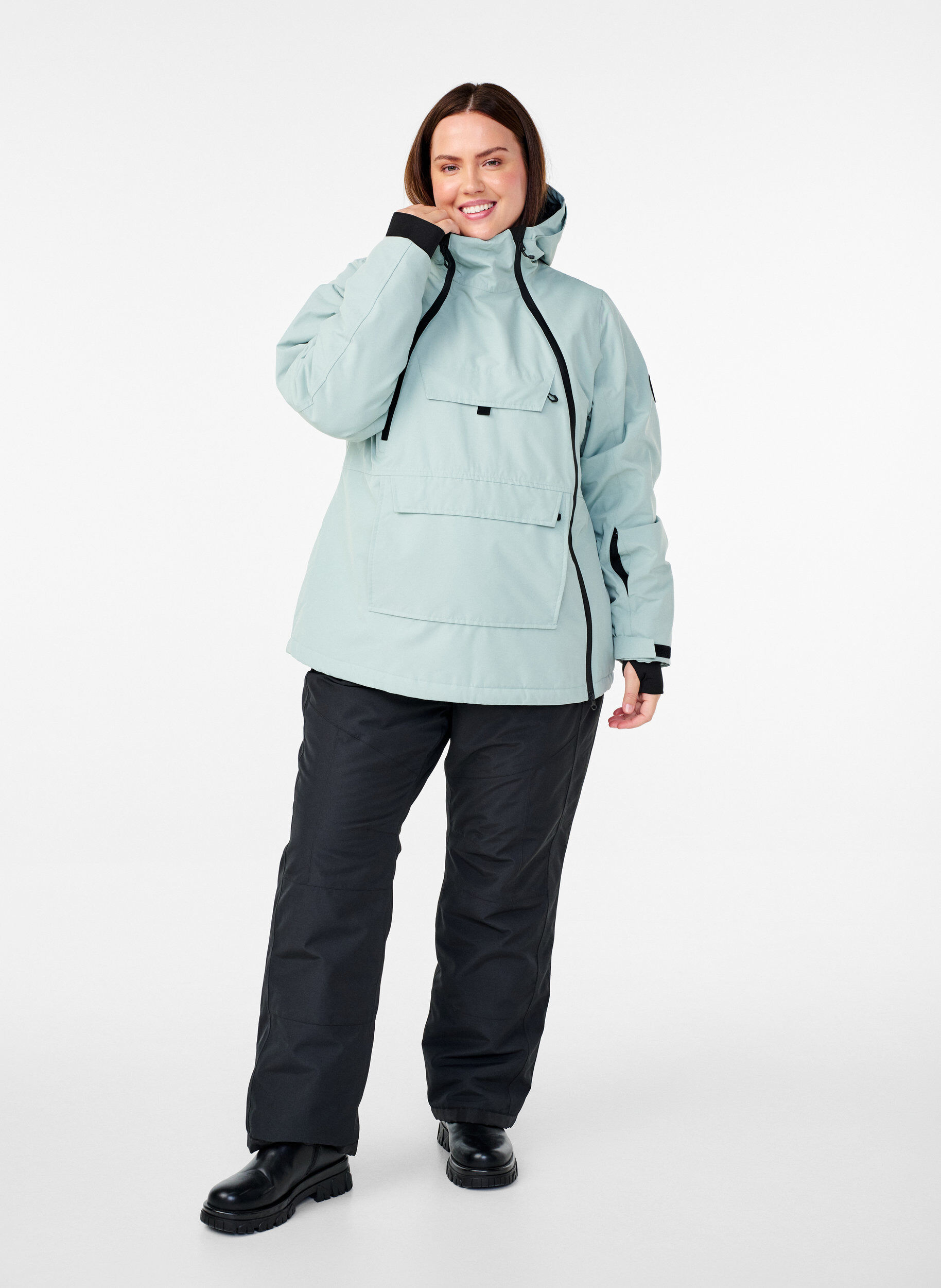 Zizzi Funktionel ski anorak med h&aelig;tte, Gr&oslash;n, Model image number 1