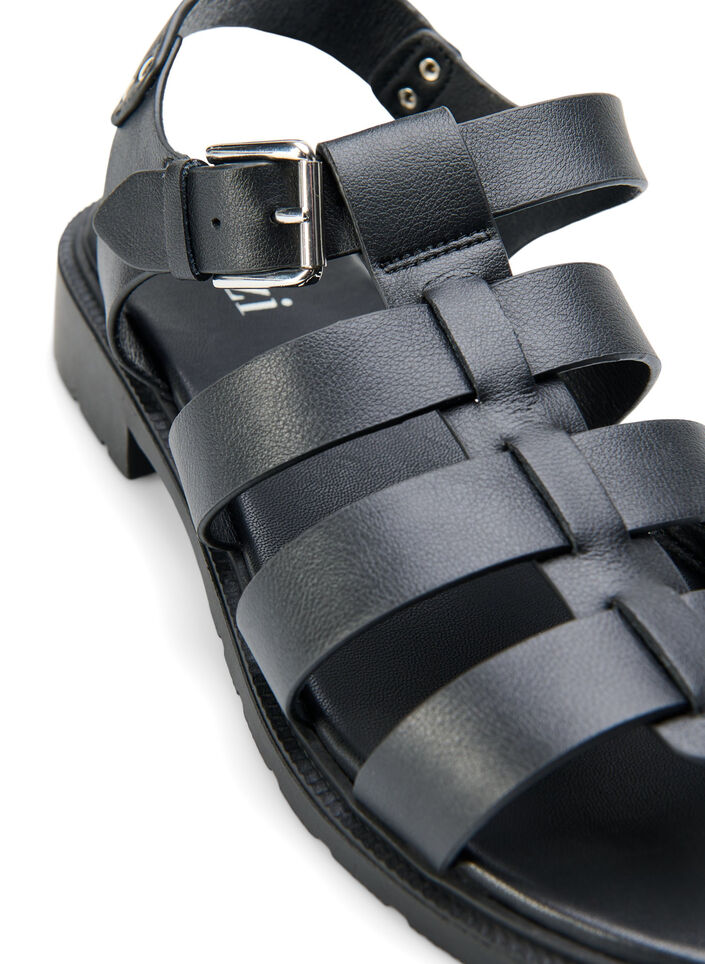 Wide fit - Læder sandal, Sort, Packshot image number 3