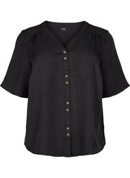 Skjortebluse med v-hals og korte &aelig;rmer, Sort