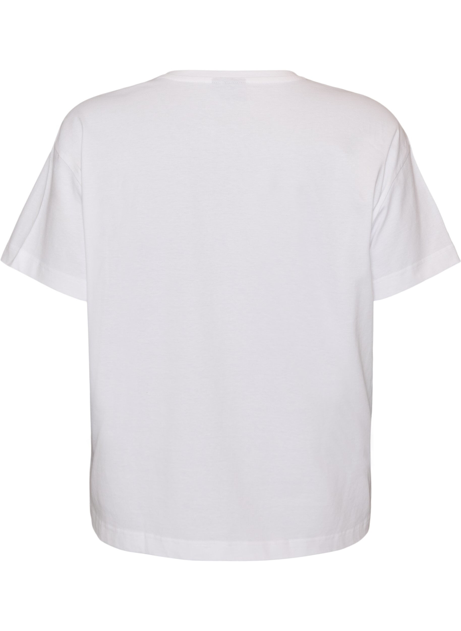 ZizziT-shirt i bomuld med korte &aelig;rmer og print, Hvid, Packshot image number 1