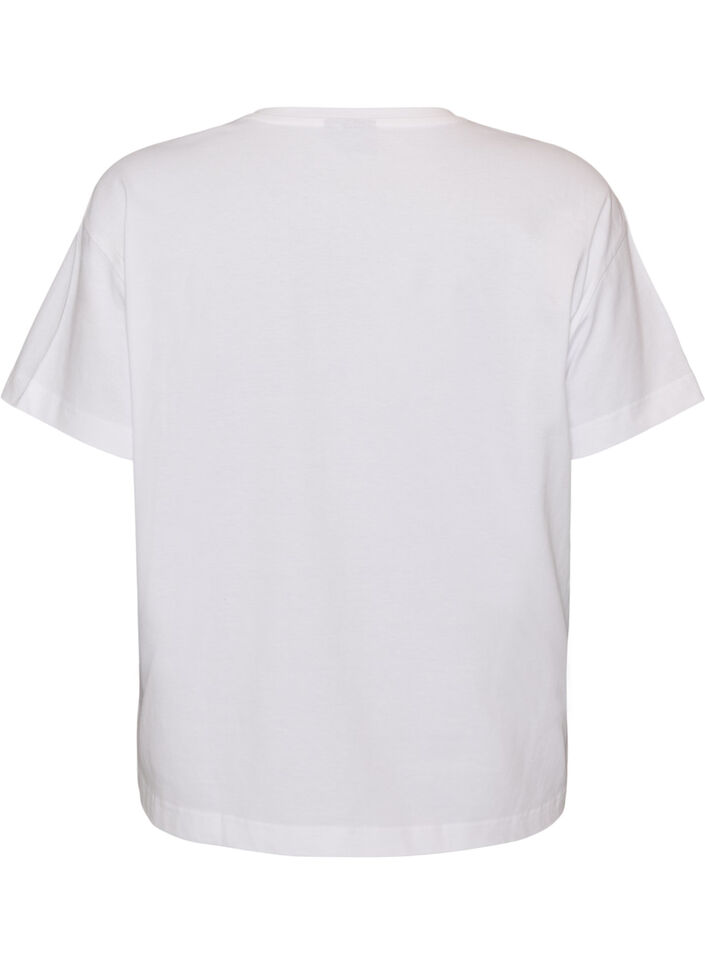 T-shirt i bomuld med korte &aelig;rmer og print, Hvid, Packshot image number 1