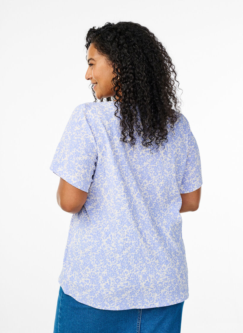 Kort&aelig;rmet bluse med tekstur, Bl&aring;, Model image number 2