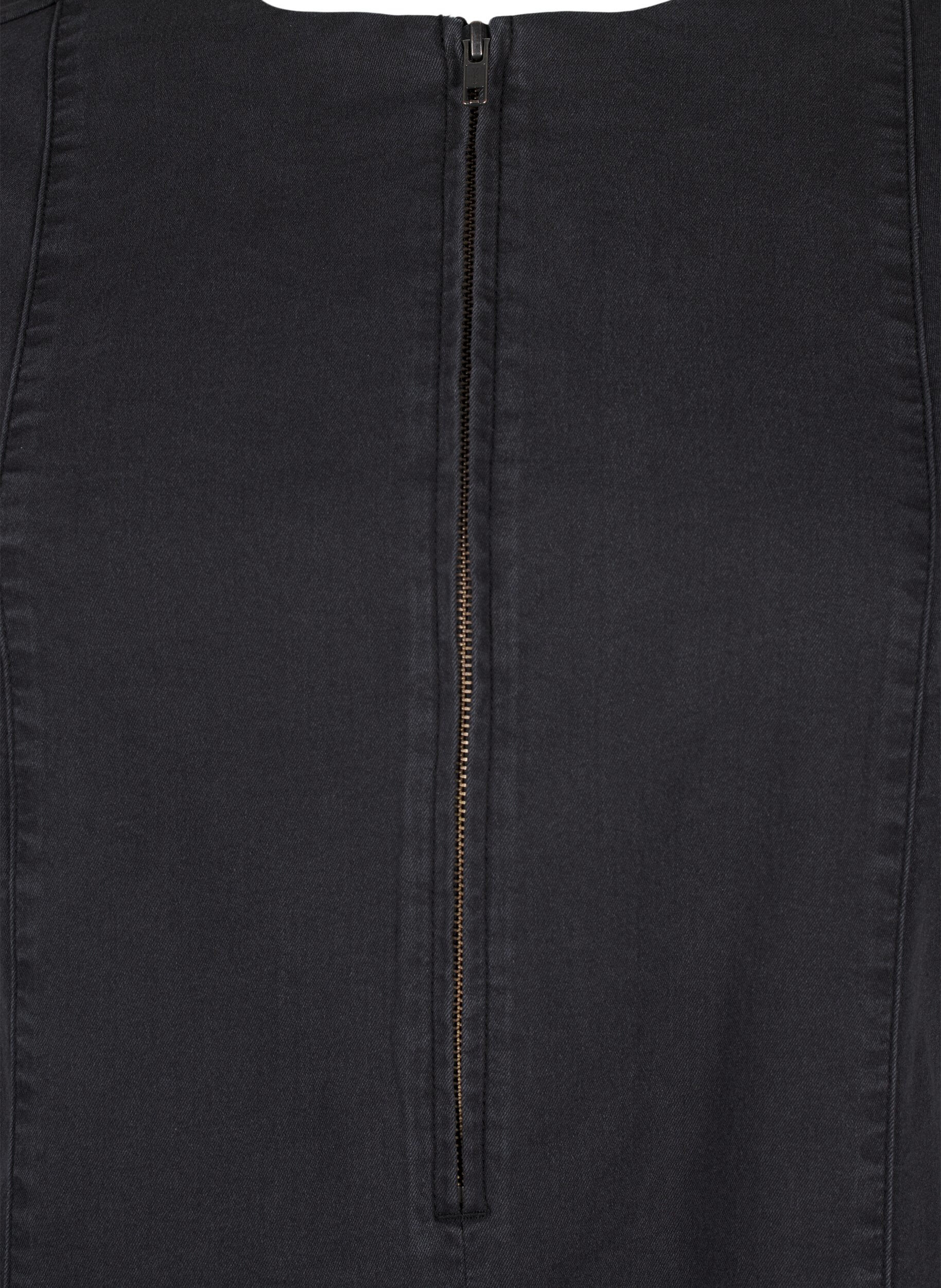 Zizzi A-shape denimkjole med lynl&aring;s, Grey Washed, Packshot image number 2