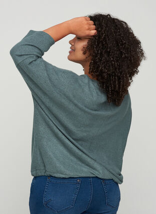 Meleret bluse med justerbar bund, Balsam Green Mel , Model image number 1
