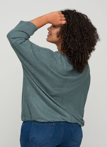 Meleret bluse med justerbar bund, Balsam Green Mel , Model image number 1