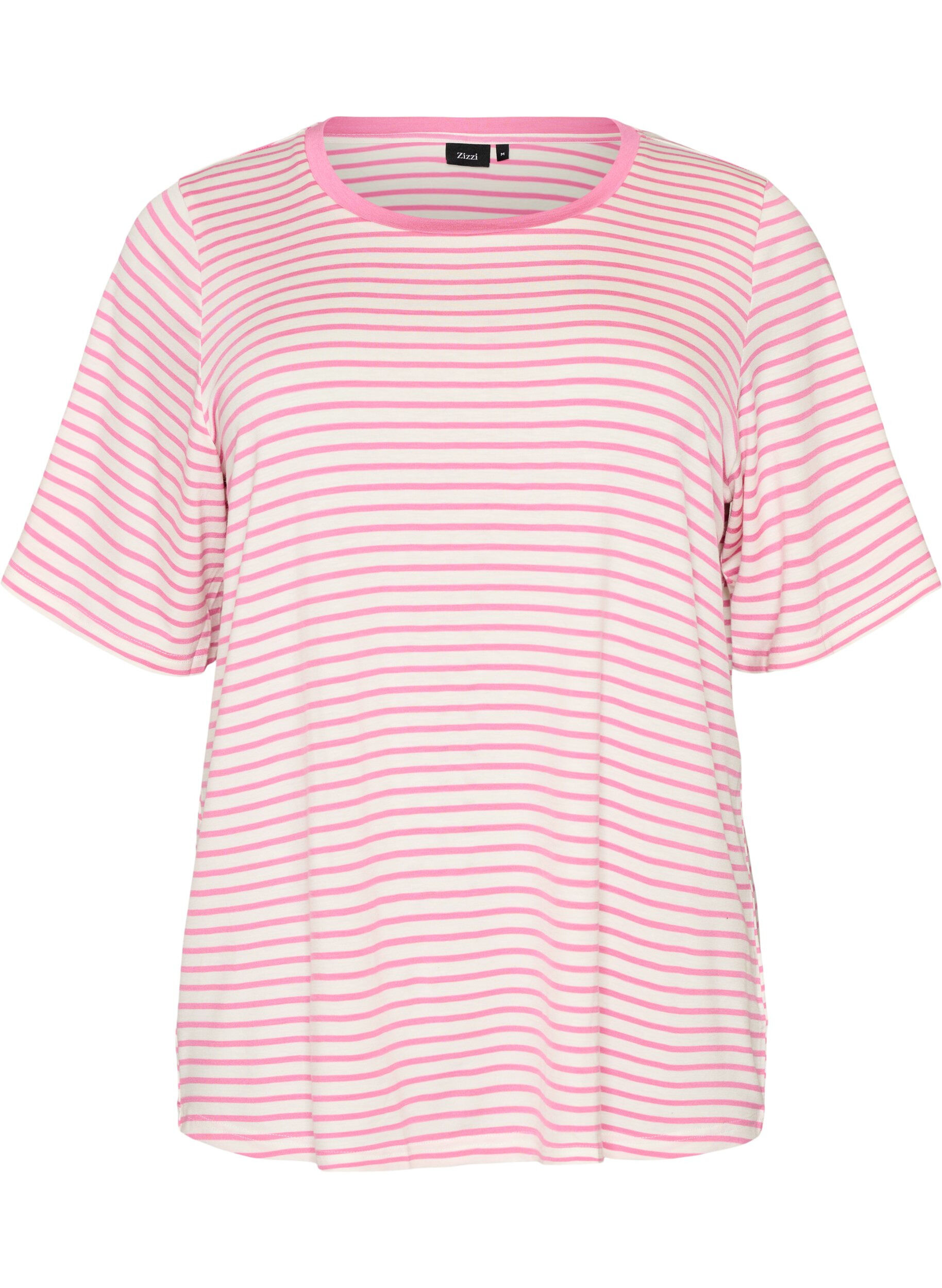 ZizziT-shirt med TENCEL&trade; Lyocell og striber , Lyser&oslash;d, Packshot image number 0