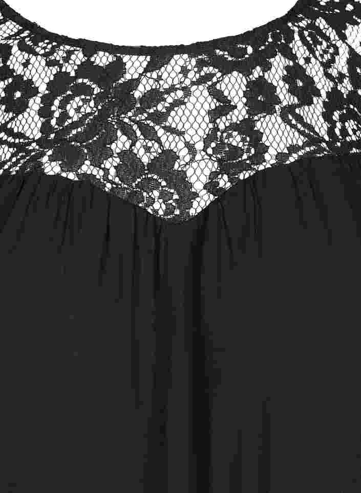 Viskosebluse med blonder, Black, Packshot image number 2