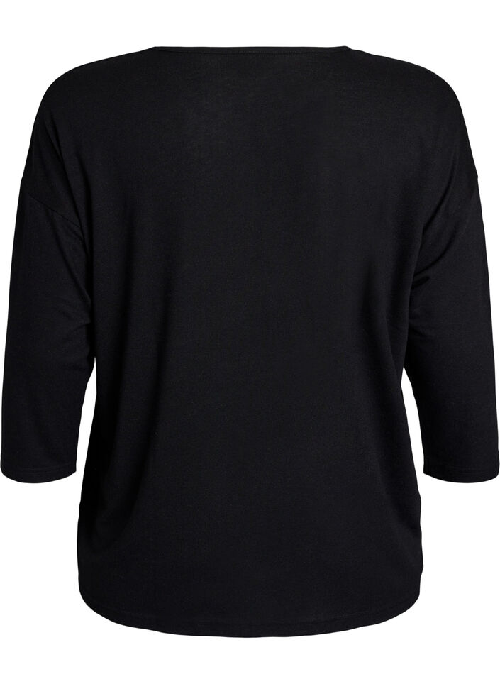 Jerseybluse med 3/4 &aelig;rmer, Sort, Packshot image number 1