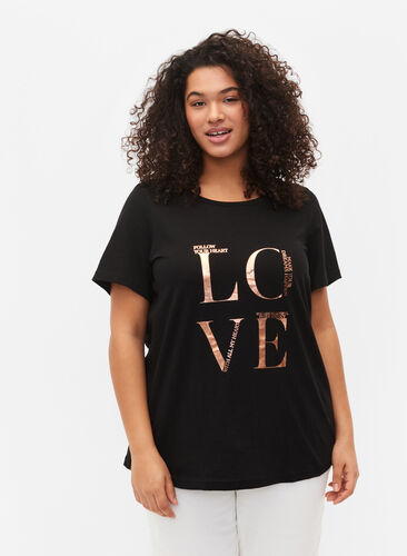 Kortærmet bomulds t-shirt med tryk, Black W. Love , Model image number 0