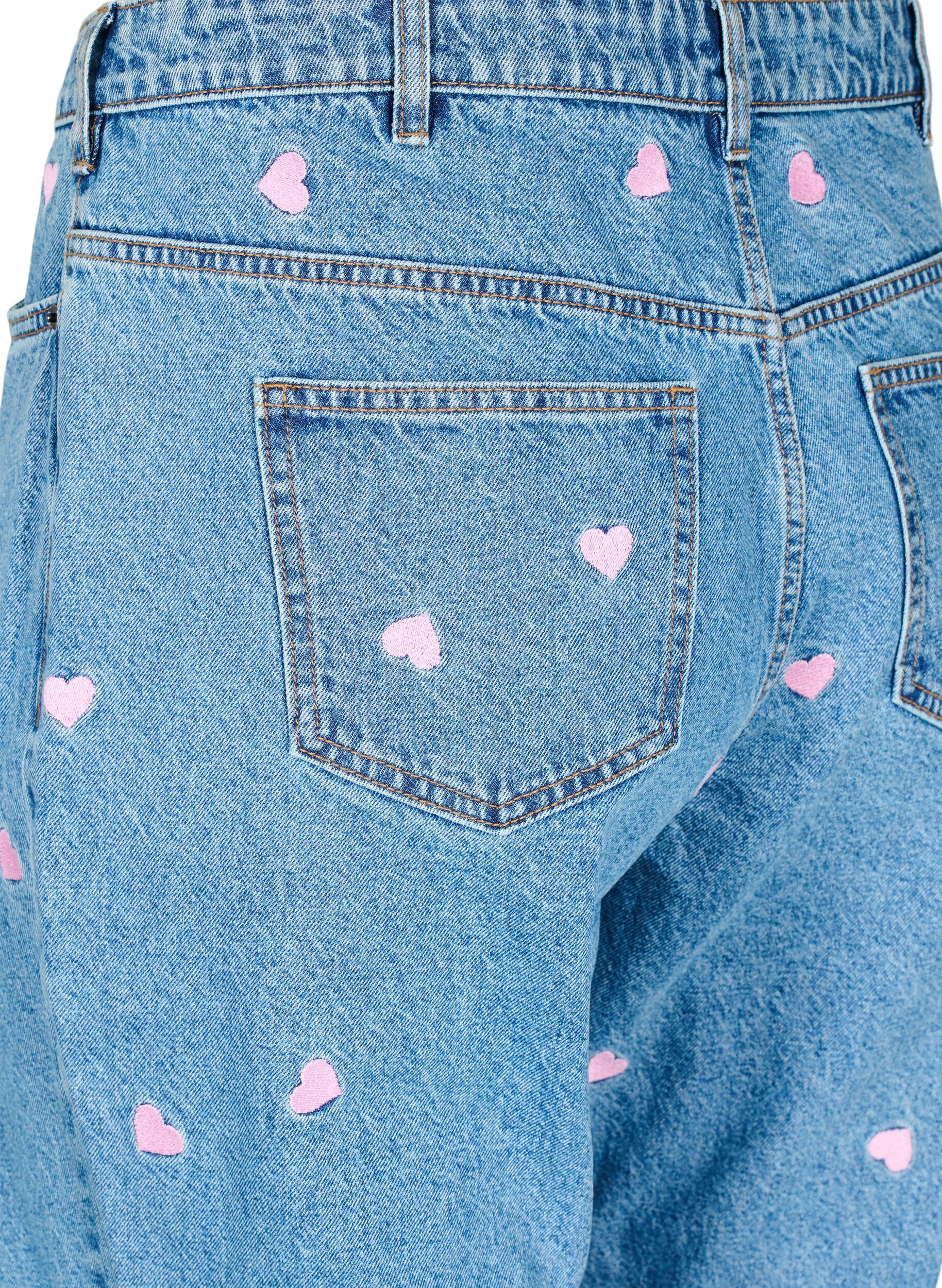 Zizzi H&oslash;jtaljede Gemma jeans med margueritter, Bl&aring;, Packshot image number 3