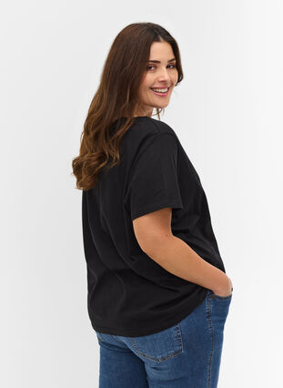 Økologisk bomulds t-shirt med snøredetalje, Black, Model image number 1