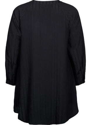 Lang viskose skjorte med stribet struktur, Black, Packshot image number 1