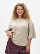 L&oslash;s strikbluse med korte &aelig;rmer, Beige, Model image number 0
