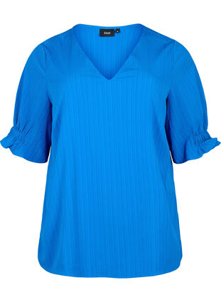 Stribet bluse med 1/2 ærmer, Victoria blue, Packshot image number 0