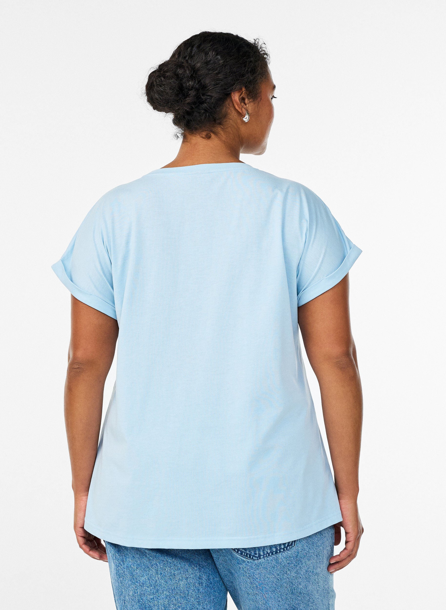 ZizziKort&aelig;rmet t-shirt i bomuldsblanding, Bl&aring;, Model image number 2