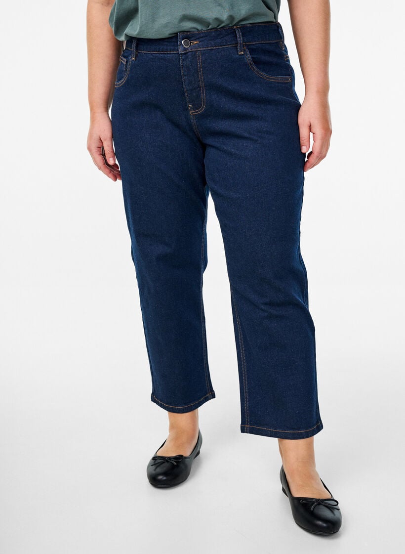Cropped Vera jeans med straight fit, Bl&aring;, Model image number 2