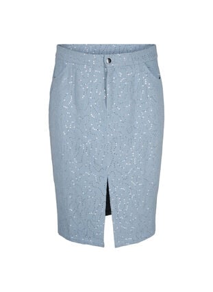 Denim nederdel med slids og pailletter, Light Blue Denim, Packshot image number 0