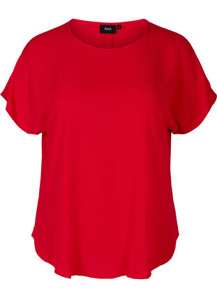 Bluse med korte ærmer og rund halsudskæring, Lipstick Red, Packshot image number 0