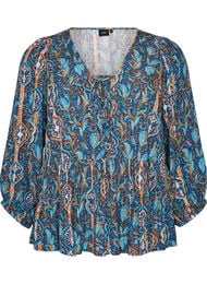 Bluse med paisleyprint og sn&oslash;redetalje, Bl&aring;