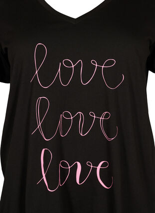 Bomulds t-shirt med v-hals og tryk, Black W. Love, Packshot image number 2