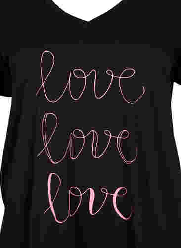 Bomulds t-shirt med v-hals og tryk, Black W. Love, Packshot image number 2