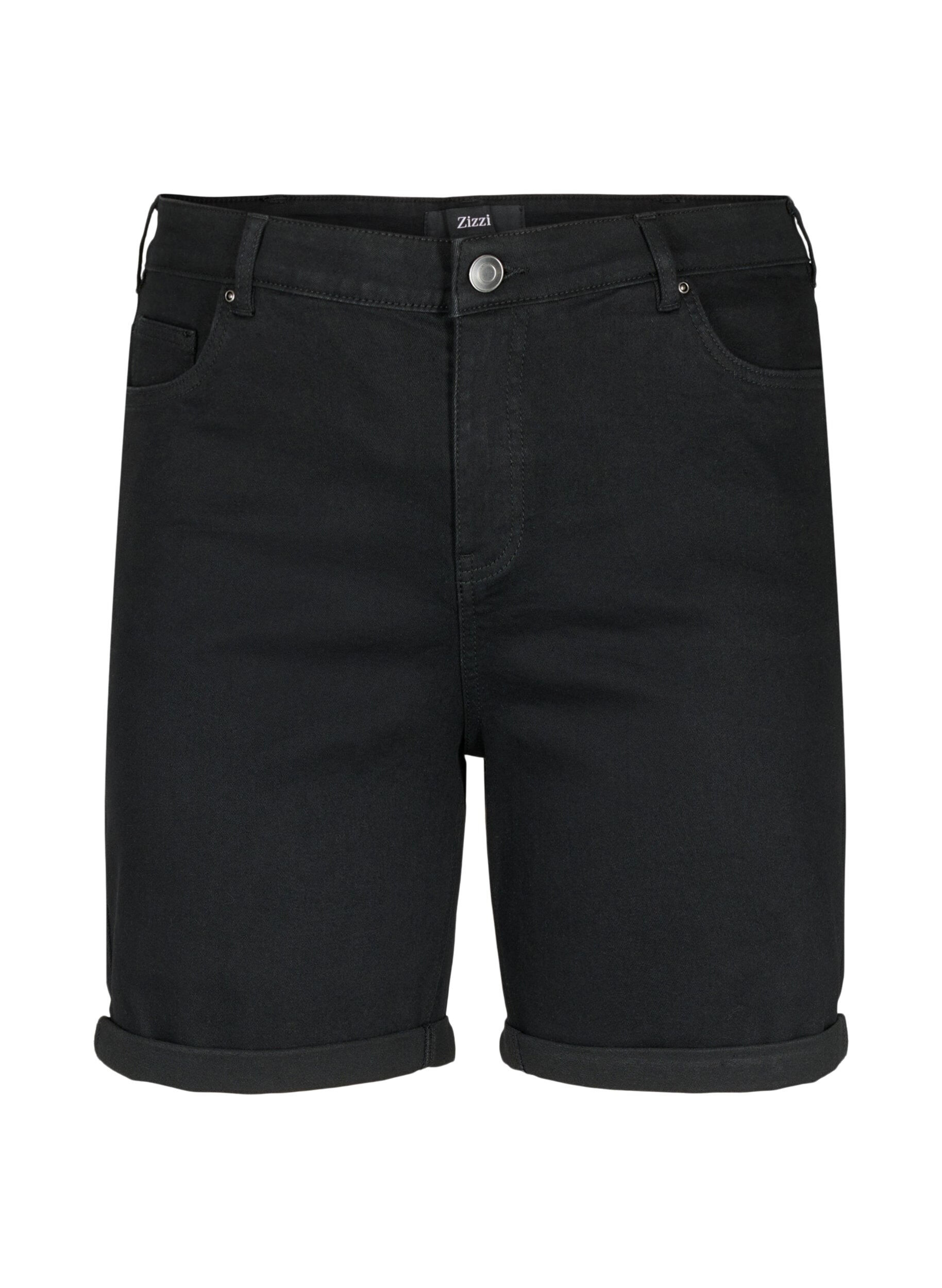 Zizzi T&aelig;tsiddende denimshorts med h&oslash;j talje, Black, Packshot image number 0