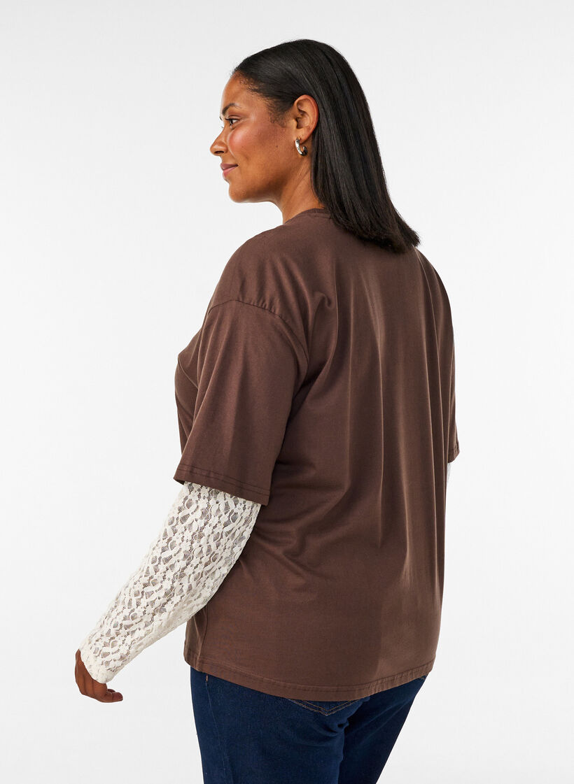 L&oslash;s t-shirt med lange blonde&aelig;rmer, Brun, Model image number 2