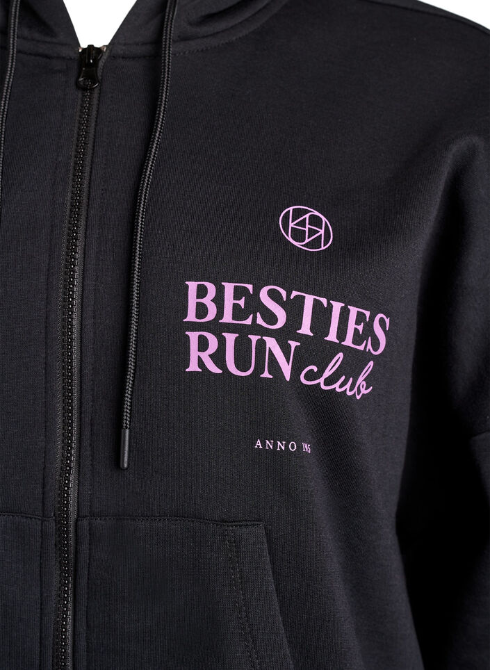 Sweat h&aelig;ttetr&oslash;je med lynl&aring;s og brystprint, Sort, Packshot image number 2