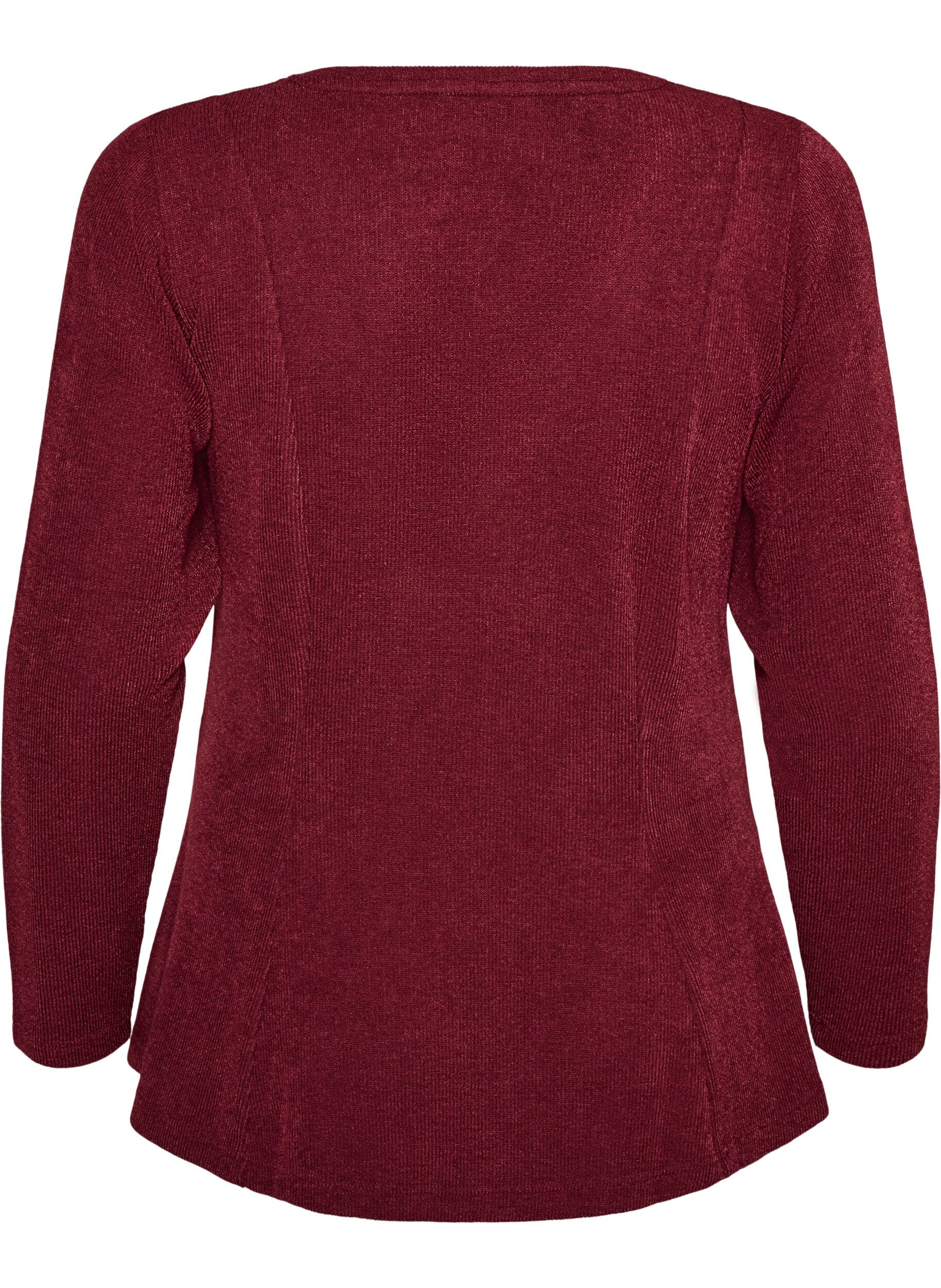 ZizziJerseybluse med ribstruktur og A-form, R&oslash;d, Packshot image number 1