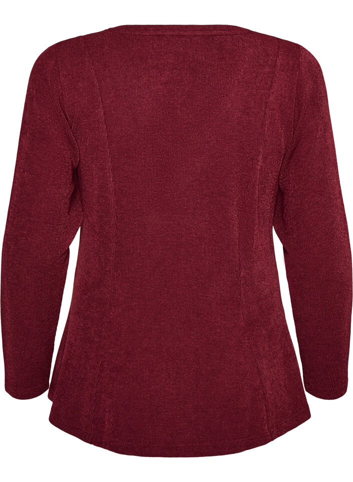 Jerseybluse med ribstruktur og A-form, R&oslash;d, Packshot image number 1