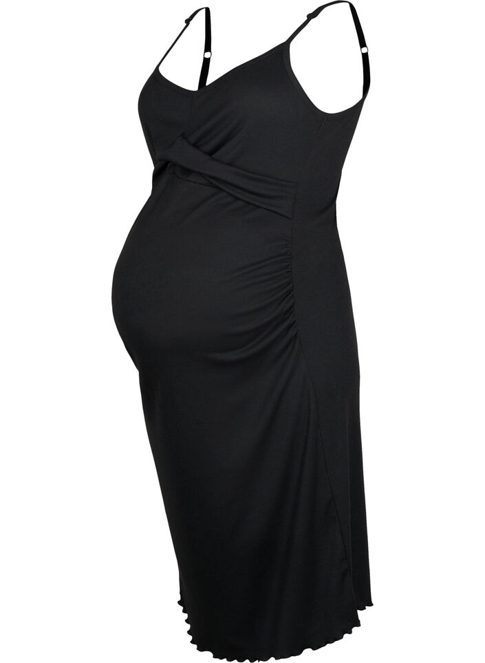 Graviditets kjole i rib, Black, Packshot image number 0