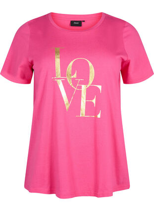 T-shirt i bomuld med guldfarvet tekst , R.Sorbet w.Gold Love, Packshot image number 0